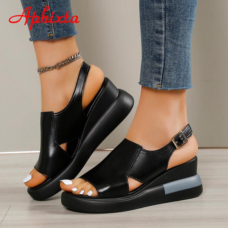 Fashion Aphixta 2025 Wedge Sandals Peep Toe Buckle Shoes Woman Platform Ankle Strap Fashion Cool Summer Super High Heel Shoes