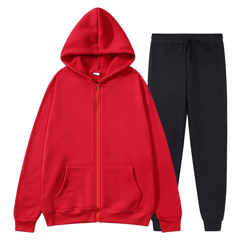 Men's Cross-border Autumn Winter Comfort Zip-Up Velvet Hoodie & Jacket Set