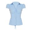 IHUASU Camicette e camicie con collo a polo, maniche corte, stampa tinta unita, moda casual da donna