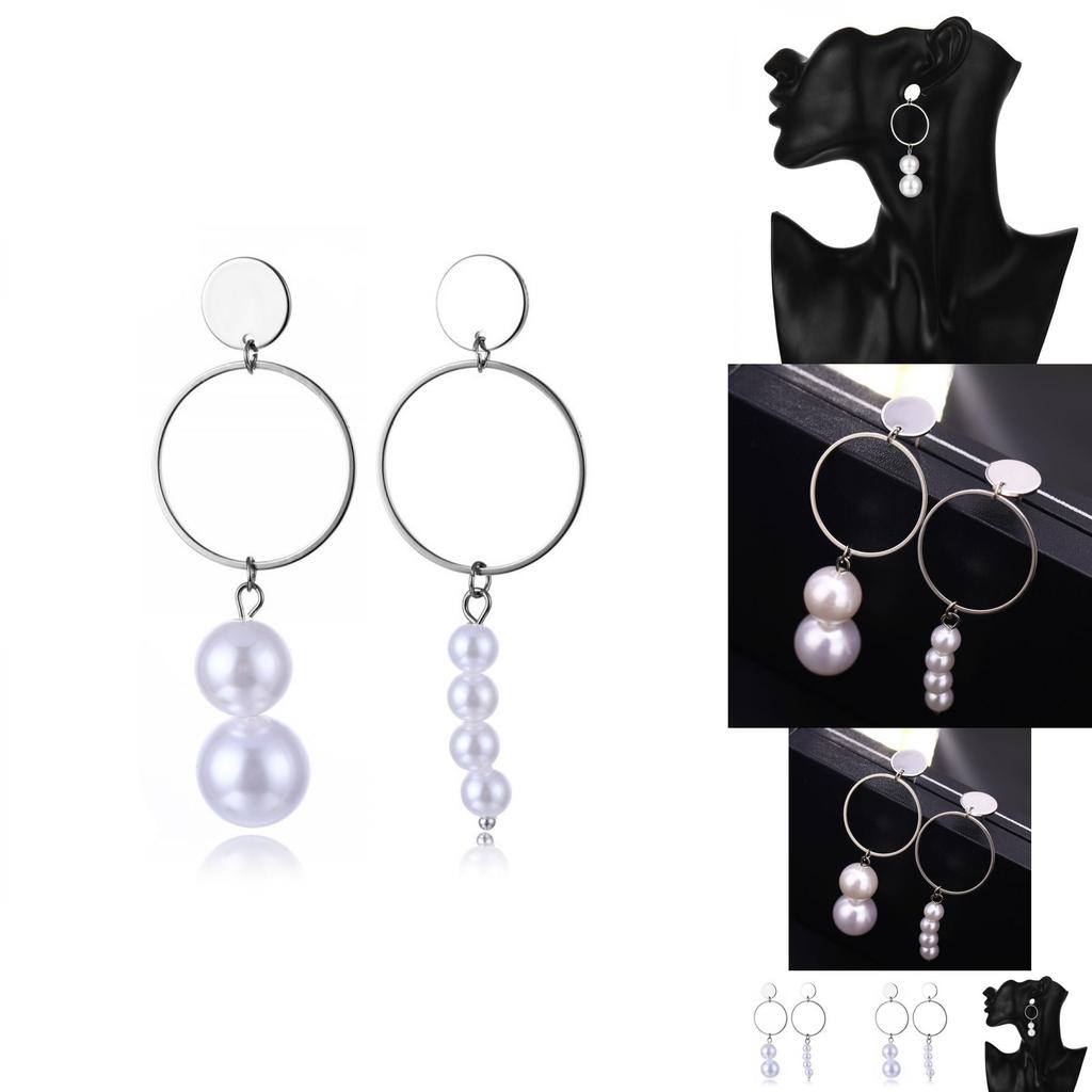 Elegant Asymmetrical Pearl Earrings For Women Stylish Geometric Design Alloy