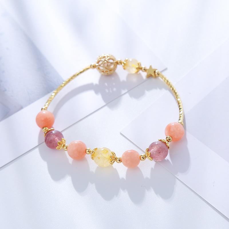 Green Strawberry Crystal Opal Bracelet Moonstone Bangles Women Fashion Jewelry accessories Gift розовый