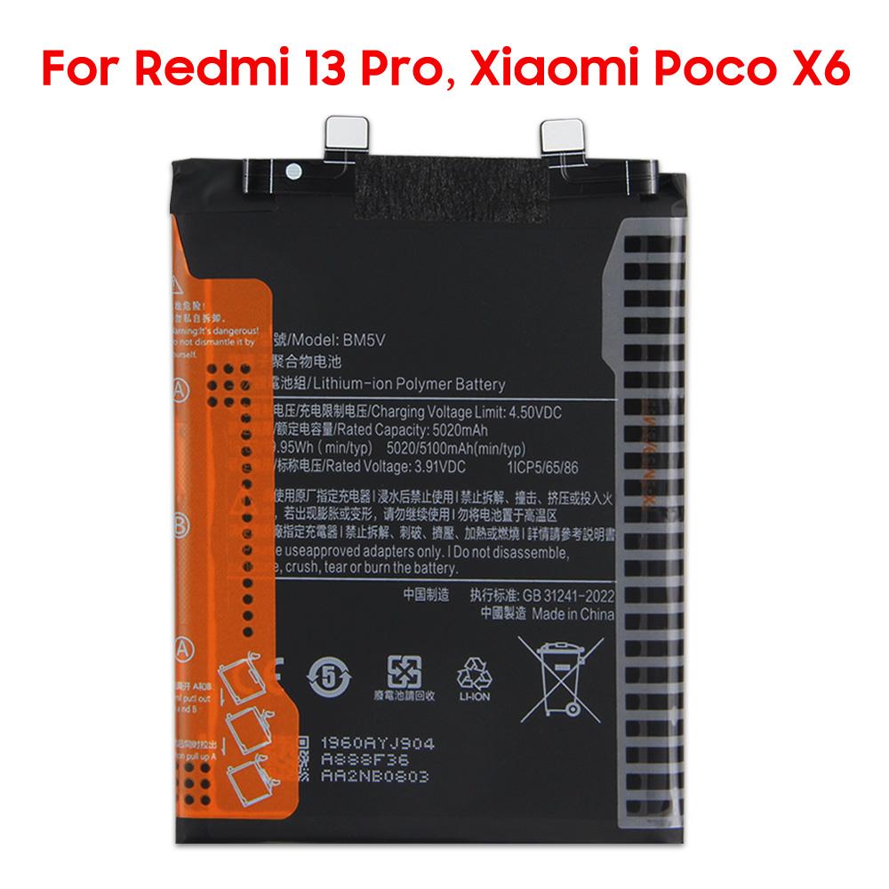 BN5P BM5V BM5U Replacement Battery For Xiaomi Redmi Note13 Redmi Note13 Pro Xiaomi Poco X6  Redmi Note13 Pro+ Phone Batteries with Tools
