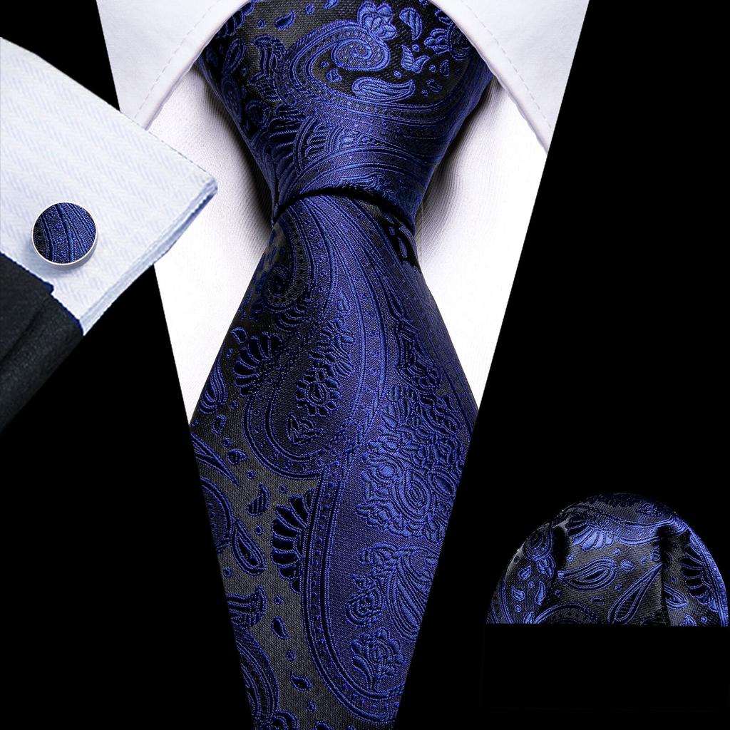 Barry.Wang Floral Ties for Men Woven Paisley Wedding Necktie Handkerchief Cufflinks Formal Casual Set