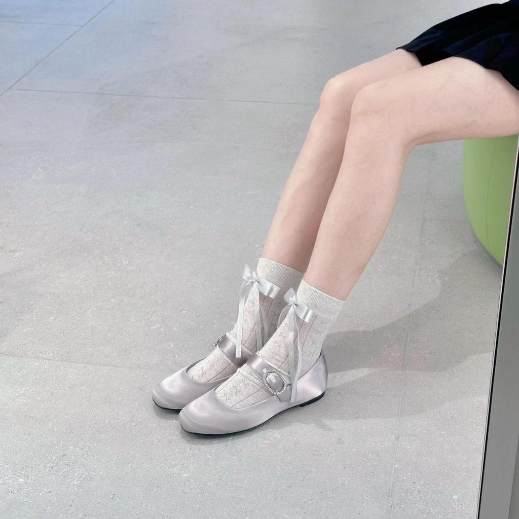 Sheepskin version~ 2025 new rhinestone leather soft-soled single shoes women's round head flat-soled ballet shoes Mary Jane ladyshoes