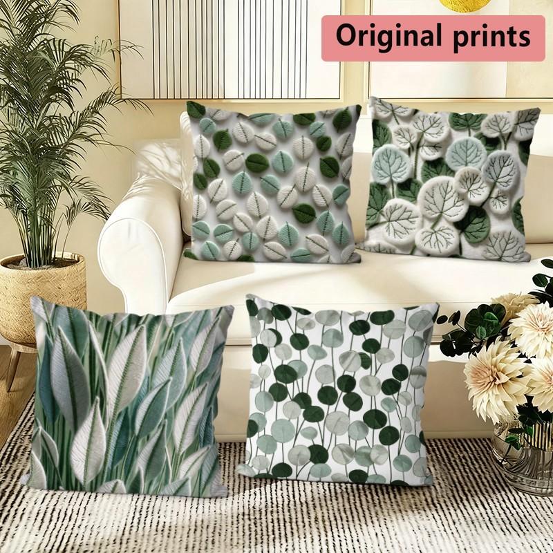 Green Leaf Print Square Pillow Covers Pattern Cushion Cover Suitable for Sofa Bedroom Car Pillow Cover