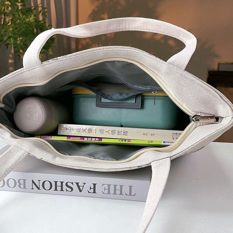 1Pc Flower In A Bottle Double-sided Gold Silk Jacquard Embroidered Canvas Handbag Shoulder Bag Literature and Art Student Commute Bag Lightweight