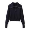 Womens Streetwear Knit Sweater With Lapel Collar Half-Zip Front Long Sleeve Regular Fit 2026