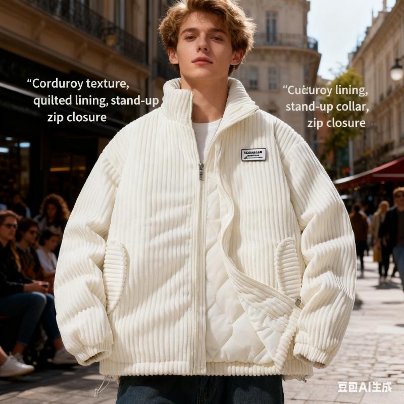 Veste épaisse rembourrée en duvet coton velours côtelé coton rembourrée mode masculine haut de gamme veste d'hiver cool veste rembourrée coton