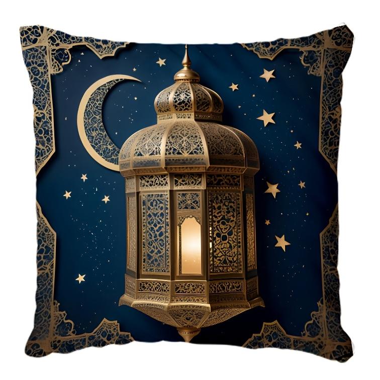 Aksamitne Poszewki na Poduszki Latarnia Księżycowa Ramadan Poszewka na Poduszkę na Krzesło do Domu Biura na Zewnątrz Kwadratowe Poszewki na Poduszki Dekoracja Wzór z Nadrukiem