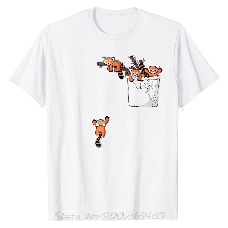 

TShirt Pocket Series Cute Red Panda Playing Cotton Graphic Tees for Unisex Cool Oversized Unisex T shirt Fitness Streetwear S