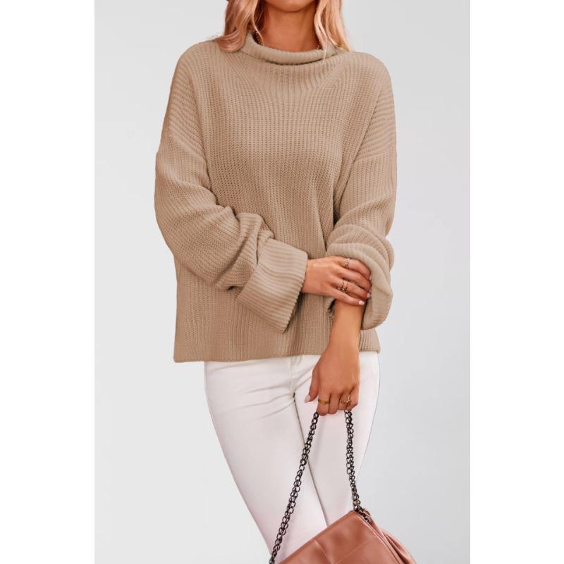 New Autumn and Winter Temu Hot Sale Solid Color Flared Sleeve Pullover Crew Neck Sweater Women's Knitted Sweater