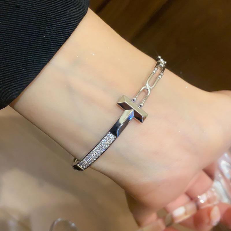 18K Gold Plated Zircon Letter Cutout Open Bangle – Elegant, Versatile Bracelet for Women
