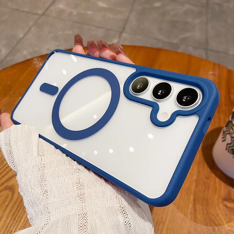 Luxury Magsafe Wireless Charge Case for Samsung Galaxy S25 Edge S22 S23 Plus S24 Ultra FE Clear Colour Magnetic Bumper Cover