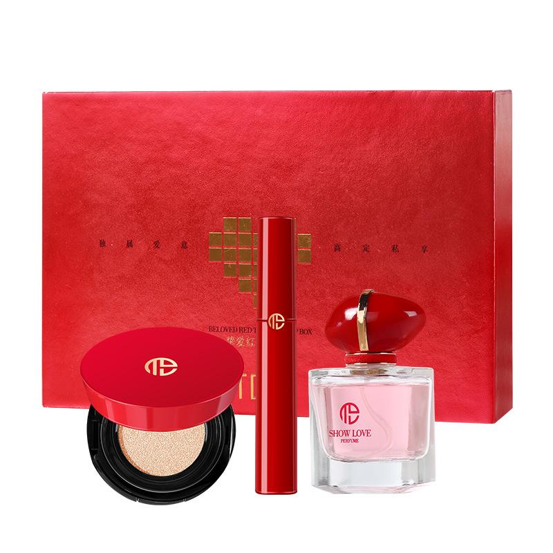  Red Tone Makeup Set with Lip Glaze, Perfume Cushion BB Cream Birthday Gift