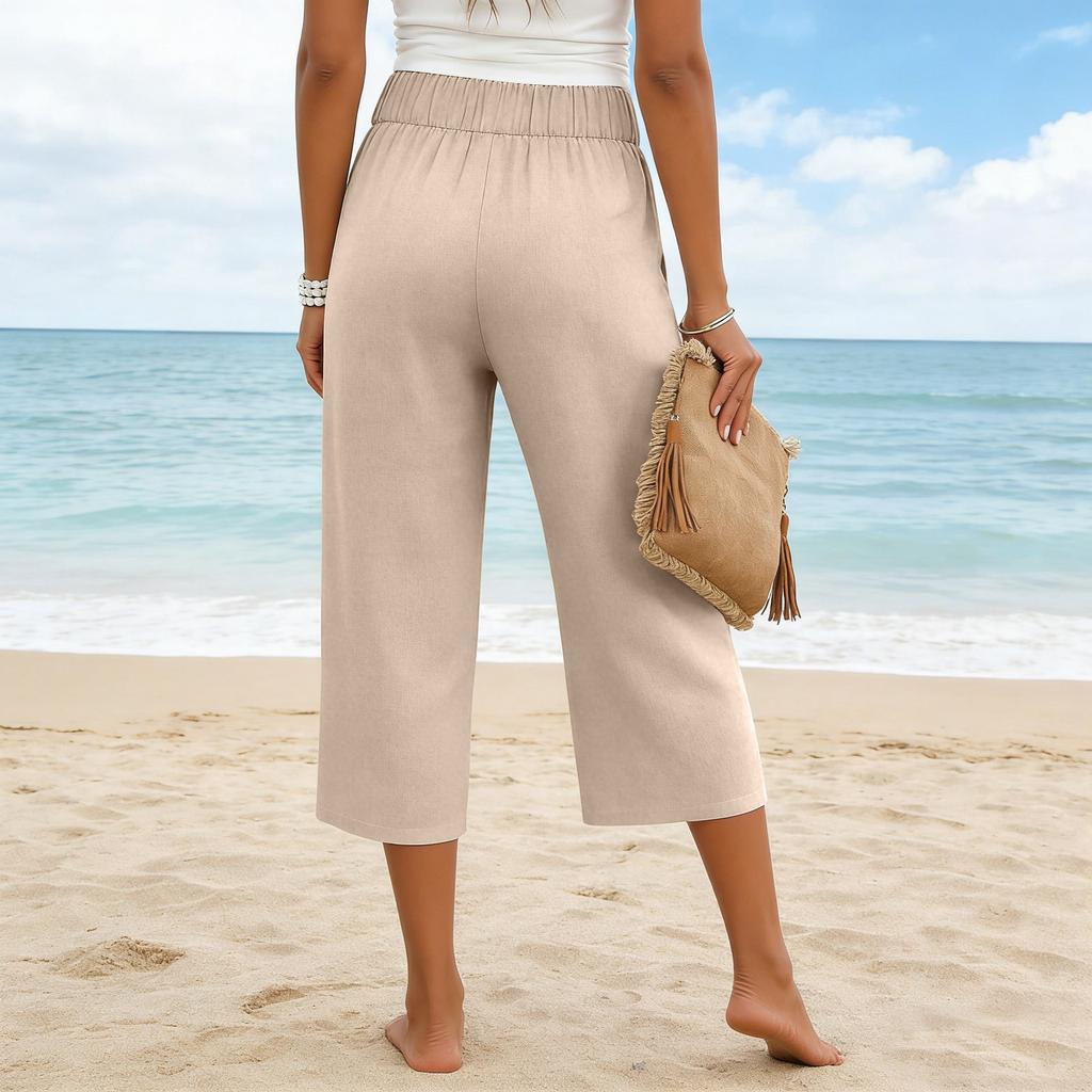 Womens Baggy Wide Leg Pants Summer High Waisted Palazzo Pants Beach Vacation Casual Trousers With Pockets