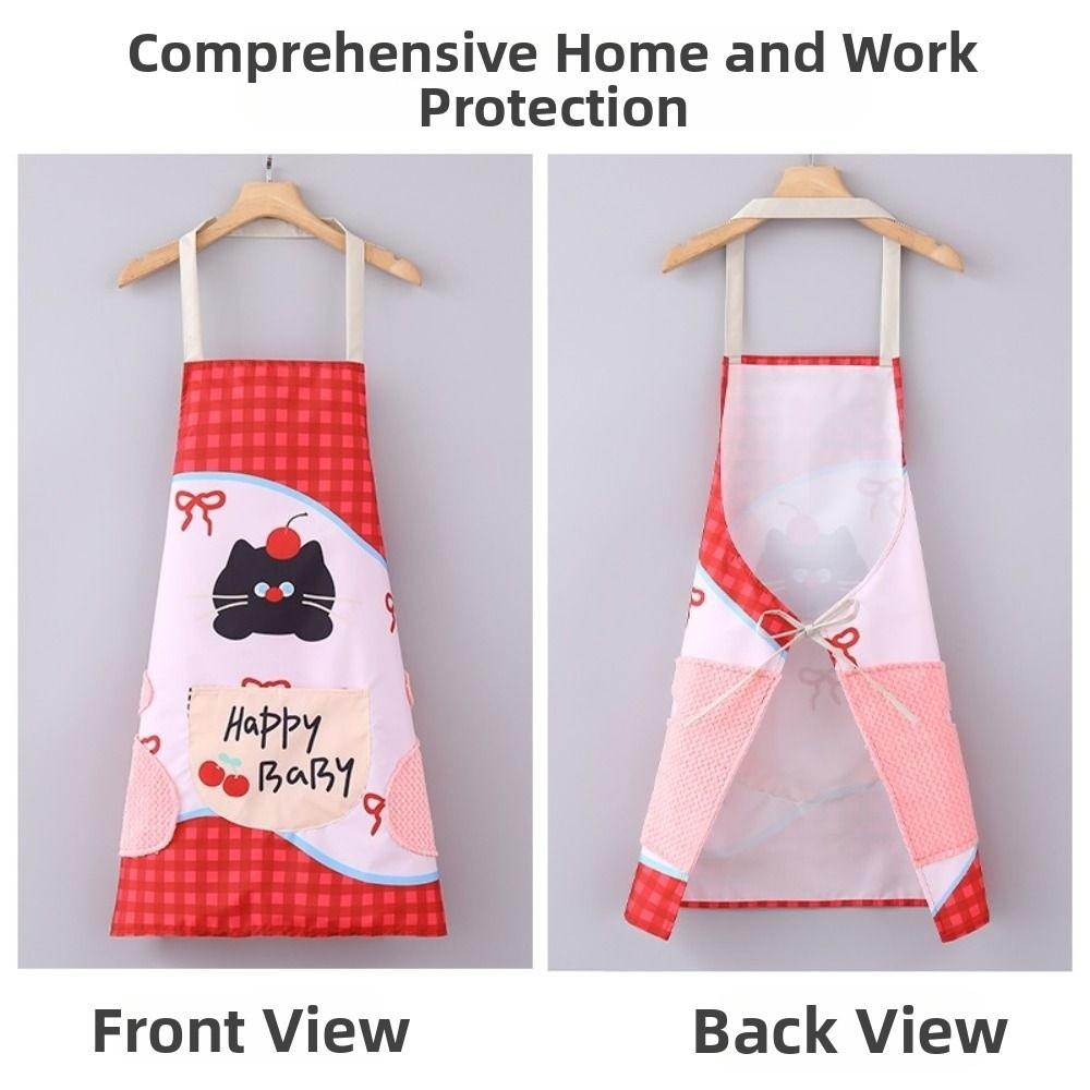 Cartoon Cat Pattern Kitchen Aprons Household Waterproof Cooking Baking Aprons Cleaning Tool Antifouling Work Apron Coffee House