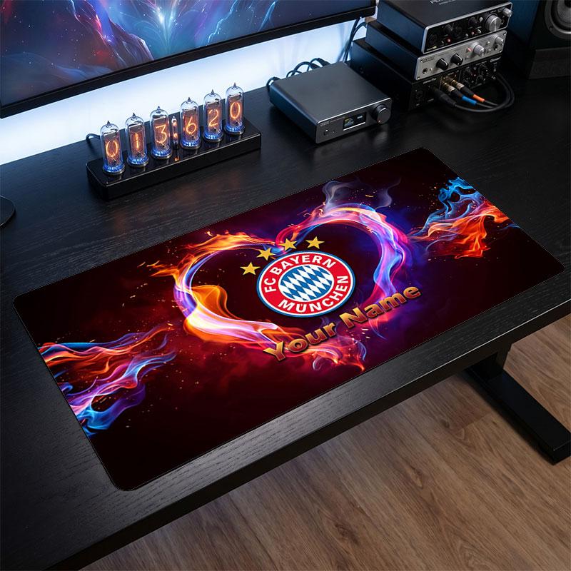 Tappetino per Mouse Grande Personalizzato Bayern Monaco, Stampa Testo Nome Personalizzato, Tappetino da Scrivania Antiscivolo con Logo Calcio, Regalo per Gamer