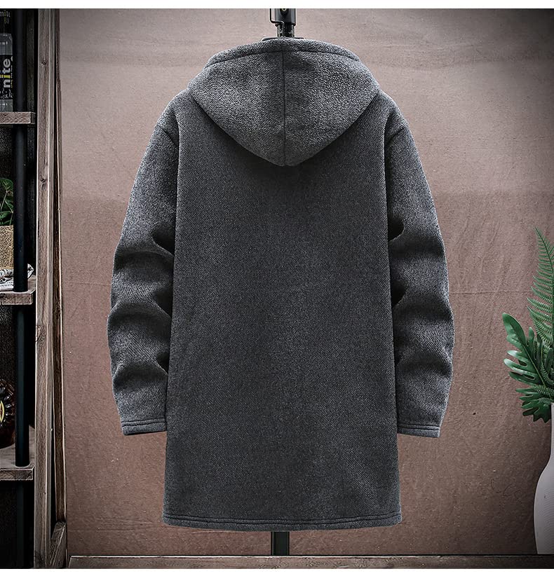Bench Long Hooded Plus Loose Fleece Warm Solid Dark Grey [foveitaa] Men's Cardigan, Autumn/Winter Jacket, Coat, Parka, Zip-Up Sweater, Sizes, Fit,