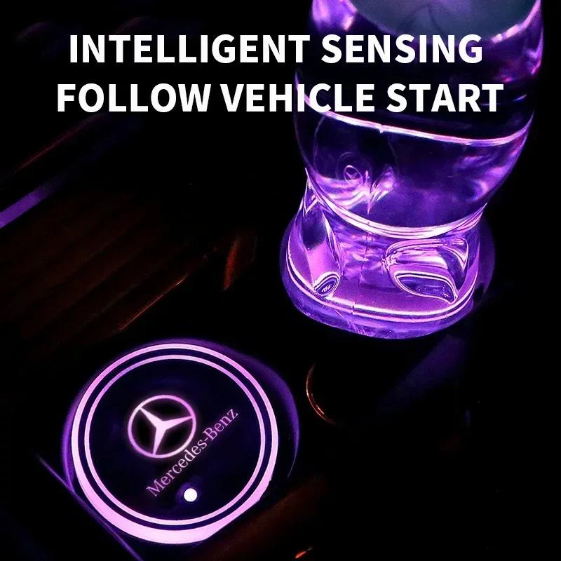 BAH1 1/2PCS Colorful Universal LED Car Cup Holder RGB Light Mat Pad for Mercedes Benz W211 W204 W210 W203 CLA GLA Auto Accessories