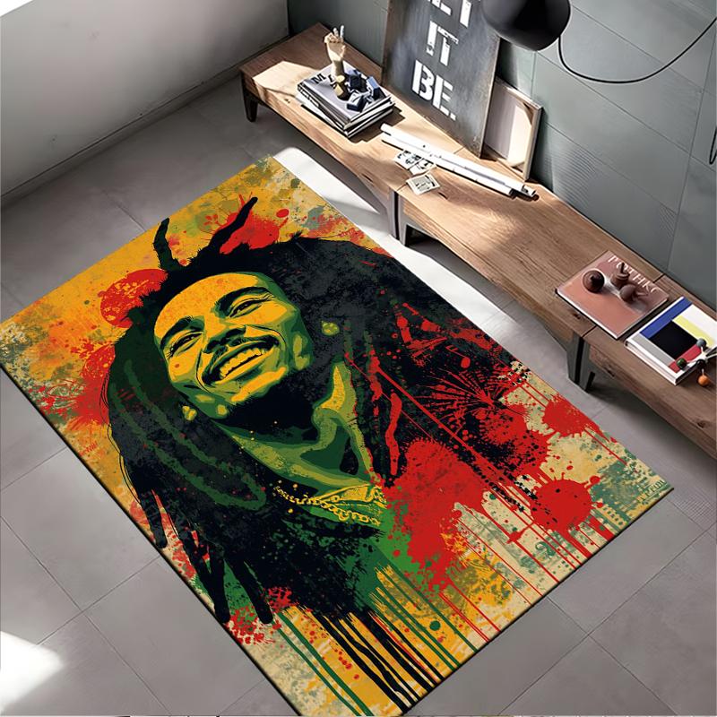 Reggae Musik Teppich, Bob Marley Rasta Farben Splash Pop Art Porträt Druck, Reggae Rasta Musik Fan Dekor, Rutschfeste Matte