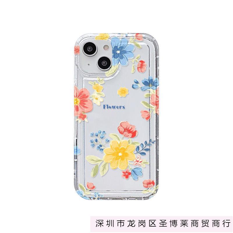 Color flowers and plants are suitable for Apple 17promax mobile phone case iPhone17/16/15 airbag 14 transparent 13 anti-drop