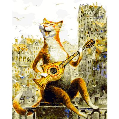 5D-Diamant-Mosaik-Cartoon „Katze und Gitarre“, handgefertigtes Volldiamant-Gemälde-Kreuzstich-Set