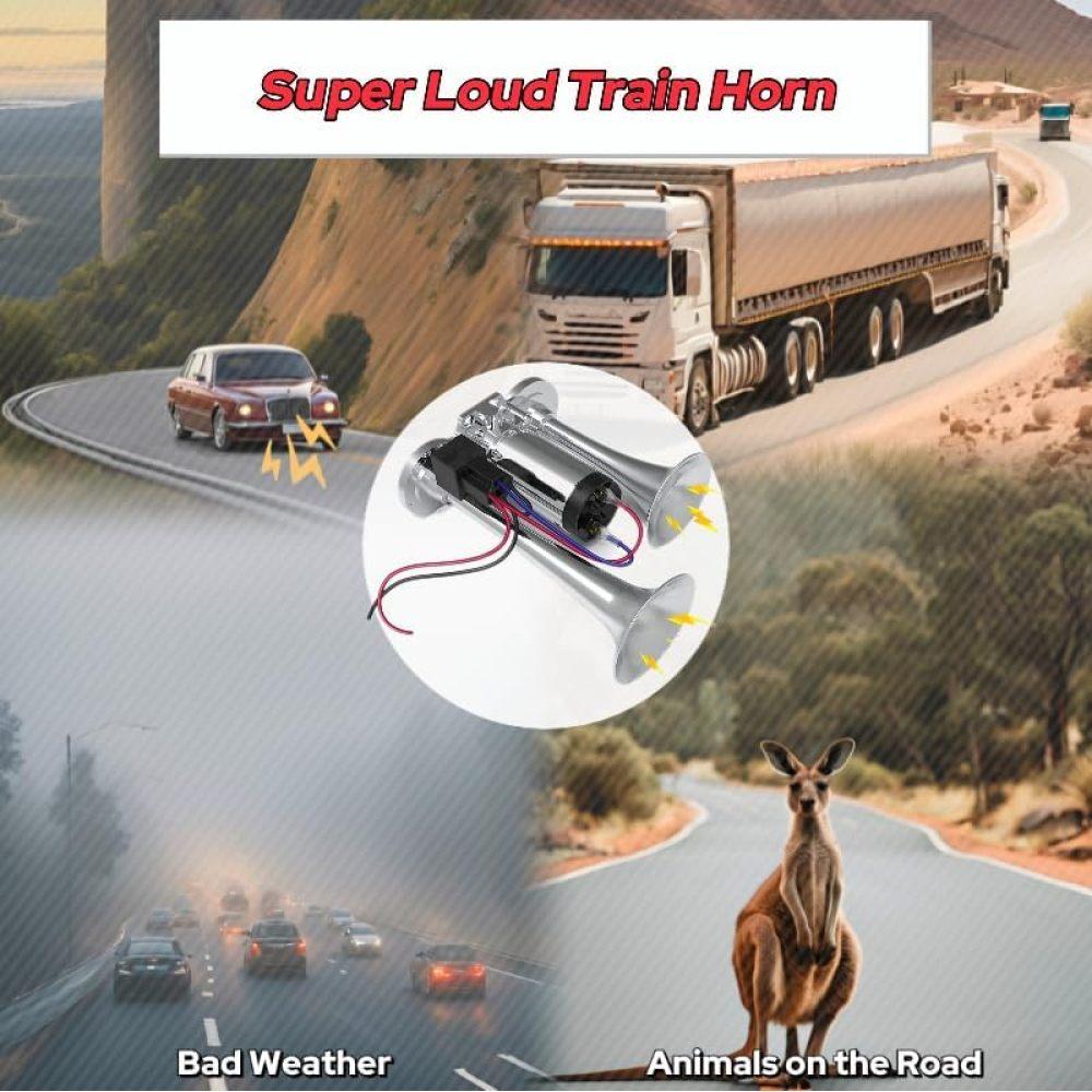 12V 600DB Car Air Horn, Super Loud Air Horn for Truck, Dual Electric Air Horns Kit for Vehicles- With Compressor