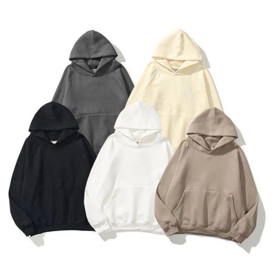 Men Hoodie with Solid Color Hood Large Front Pocket Pullover Sweatshirt Loose Fit Sports Tops Street Wear