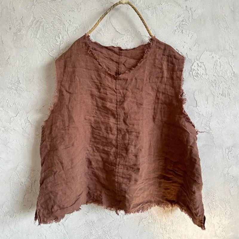 

Johnature женские винтажные майки с круглым вырезом однотонная одежда высокого качества летняя майка в китайском стиле One Size света кофе