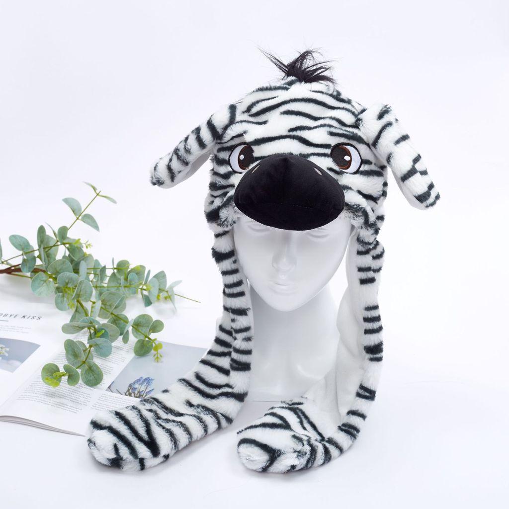 Tier-Plüschmütze mit beweglichen Ohren für Kinder und Erwachsene Niedliches Wintergeschenk