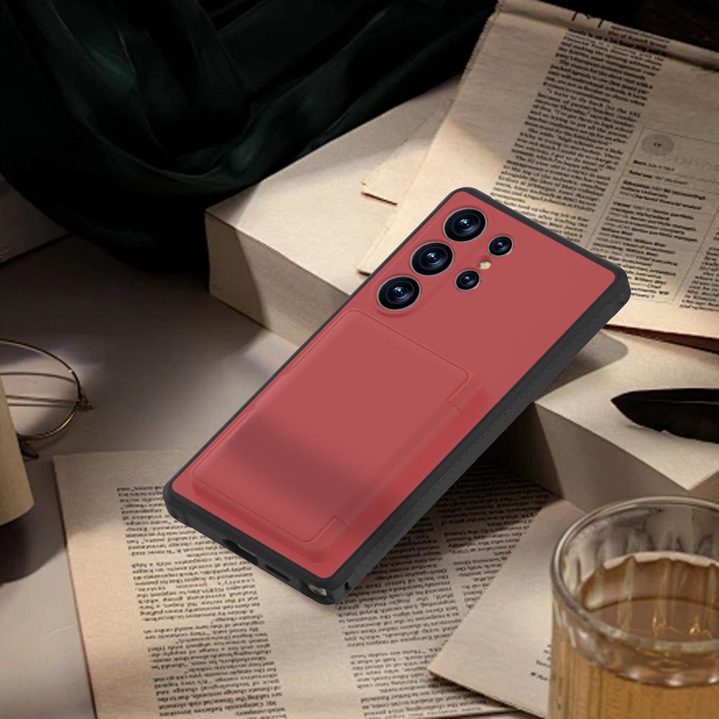 Für Samsung Galaxy S25 Ultra Hülle mit Kartenhalter Versteckter Spiegel PC+TPU Ständer Handyhülle