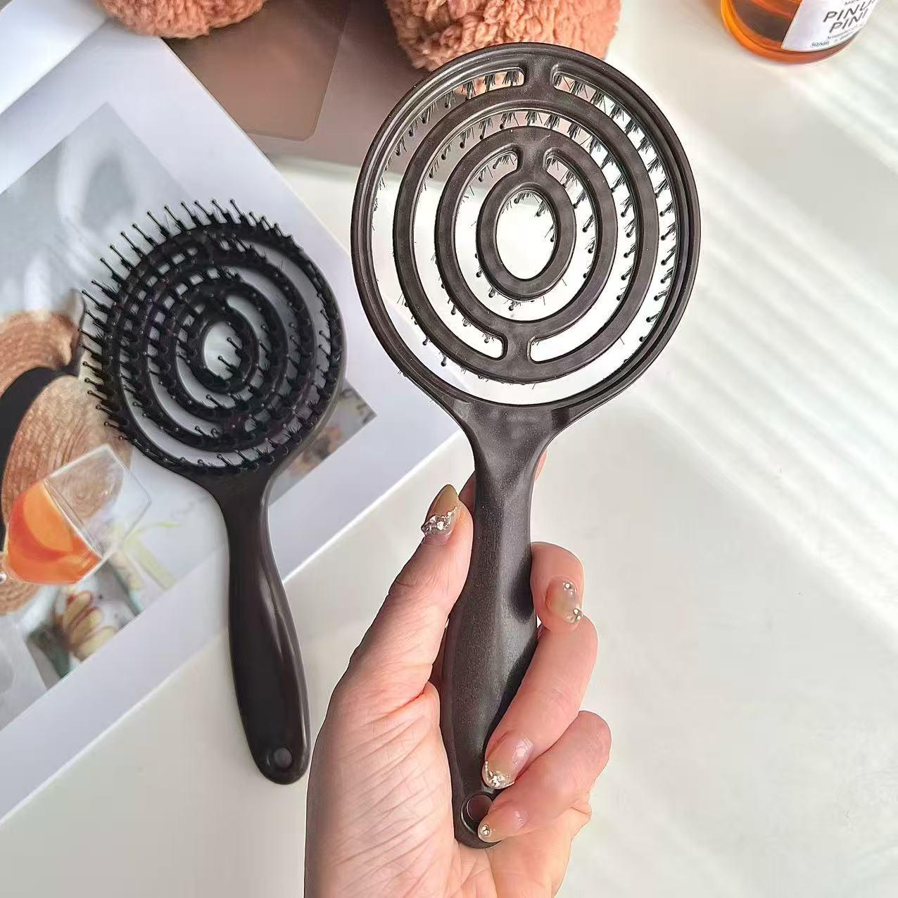 

Hollow High Skull Boar Bristle Comb for Fluffy Styling and Scalp Massage, Ideal for Long and Curly Hair.