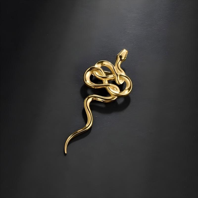 Unique Gold Snake Brooch Symbolizing Strength and Elegant Fashionable Accessory for Parties or Business Meetings
