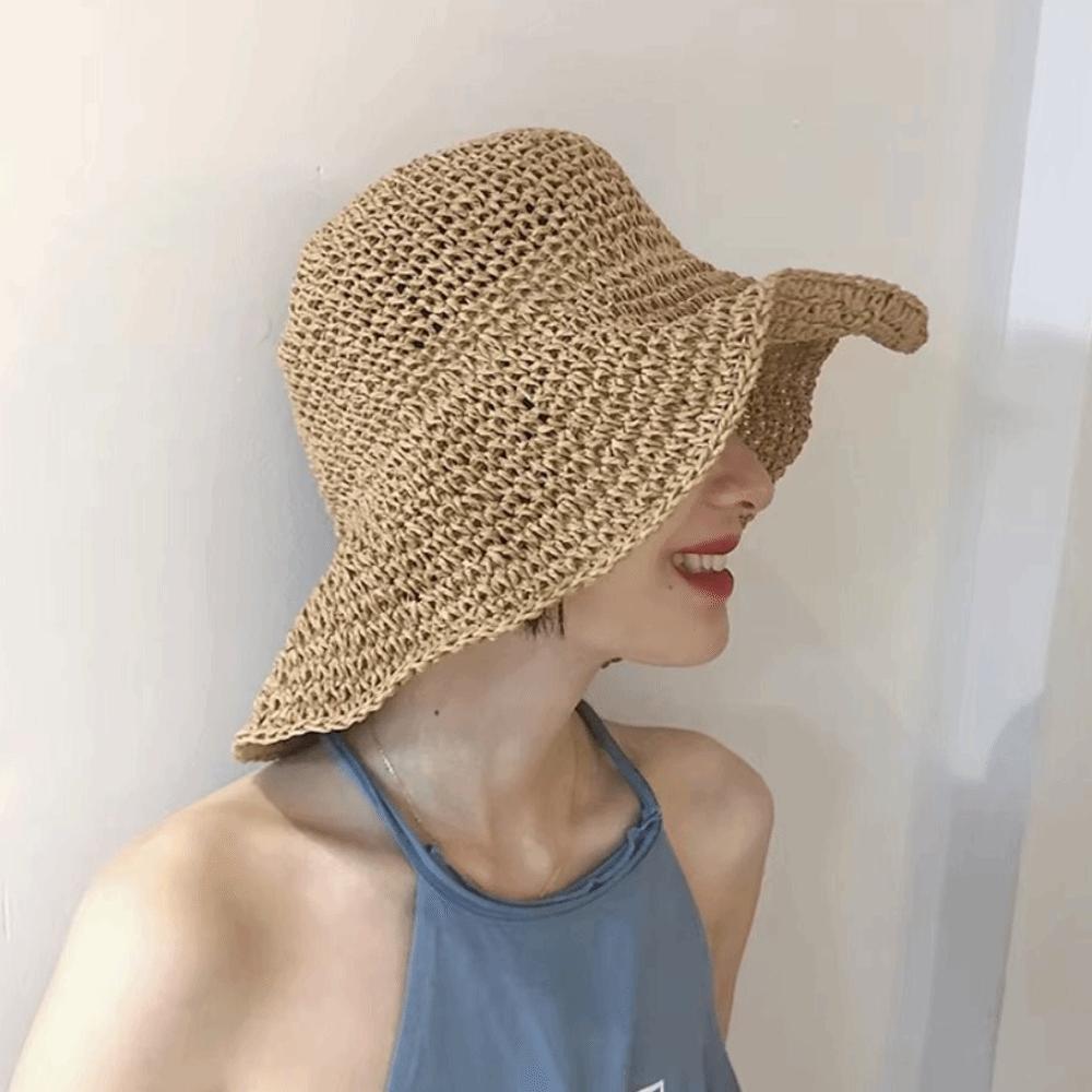 Korean Style Beach Sun Hat Anti-UV Summer Bucket Hat Simple Crochet Straw Hat Fishing
