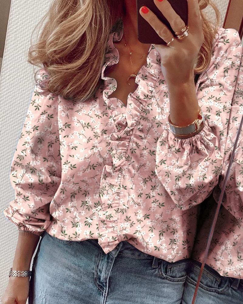Women Long Sleeve Ruffled Collar Casual Blouse For Summer