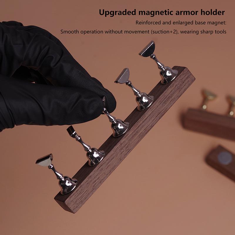 Retro Magnetischer Nagelhalter Übungs-Ausstellungsständer Walnussbasis Präsentationsregal Nagelkunstwerkzeug Bunter Nagellack für Anfänger