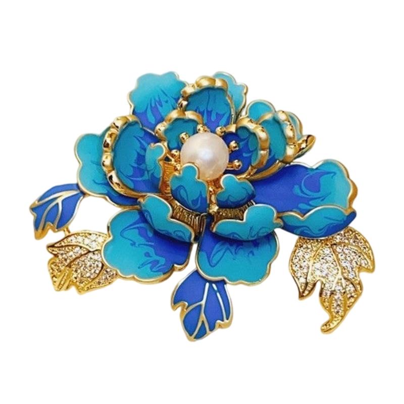 Dateless Peony Inspired Brooch Pin With Metallic Alloy Base Pearls Embellishment Unique Lapel Pin For Women Outfits