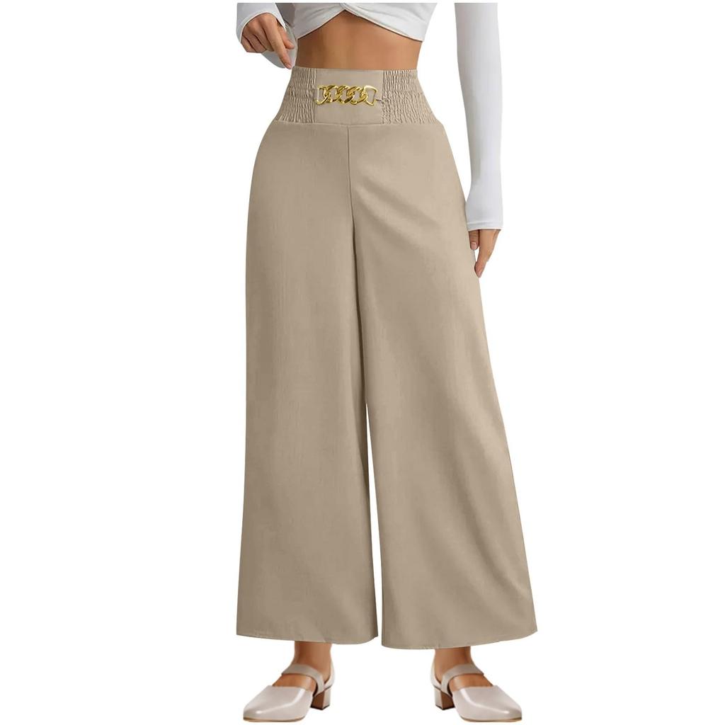 Ladies' Summer Elastic Waistband Solid Color Multi Pocket Workwear Loose Pants