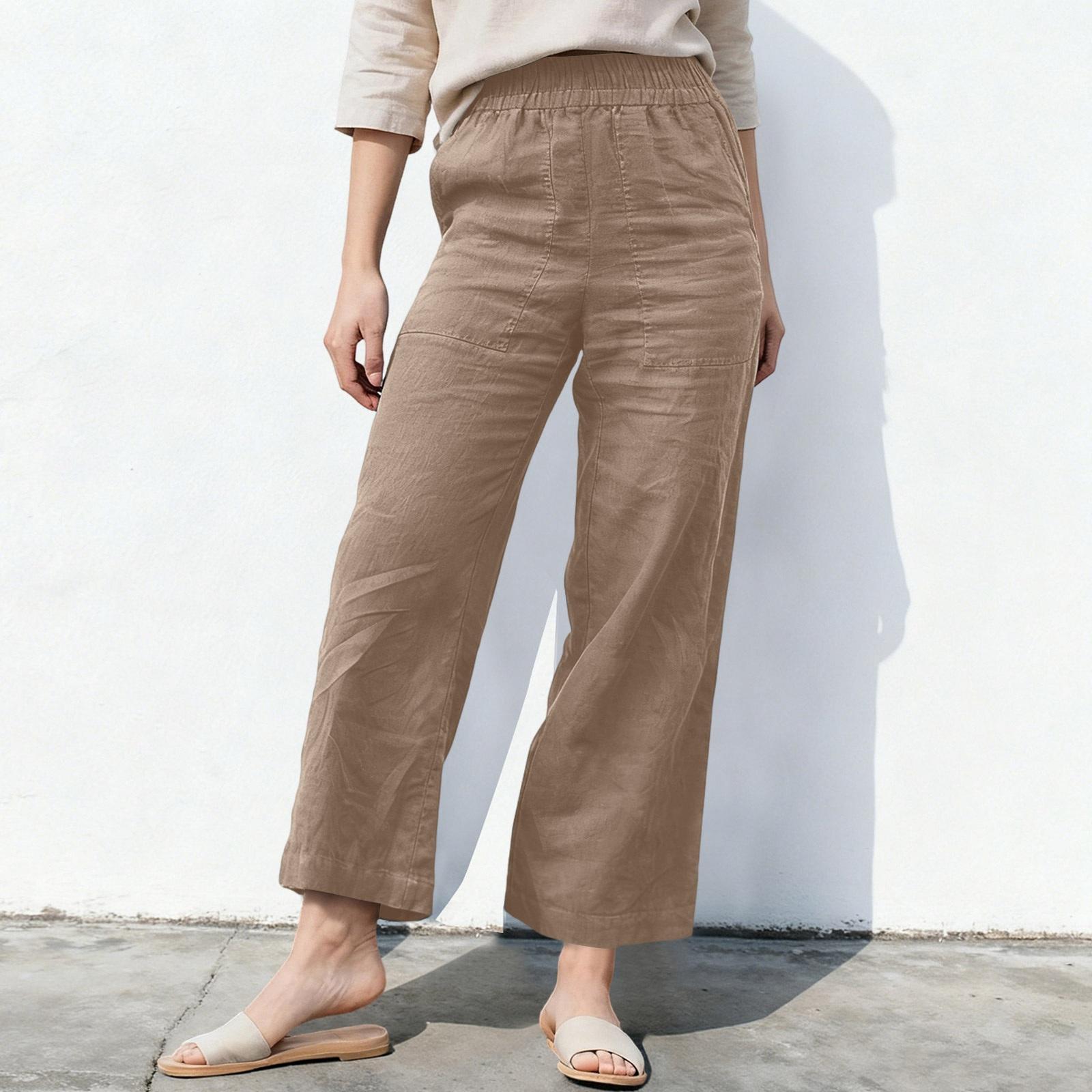 

Linen Pants For Women Drawstring Elastic Waist Pants Casual Loose Trousers With Pockets XL верблюд