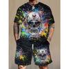 Summer Men's Casual Fashionable 3D Digital Printed Round Neck Short Sleeved Shorts Set Loose Oversized Breathable Comfortable Sports Wear