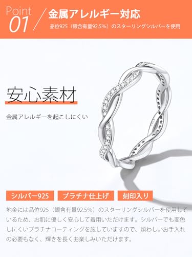 Silvora 925 Sterling Silver Ring with Zirconia, Women's, Twisted, Size 16