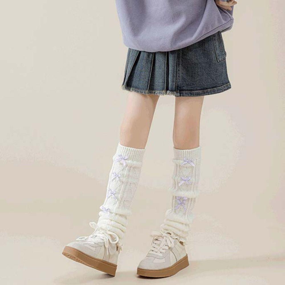Harajuku Children's Leg Warmers Korean Style Plaid Bow Socks Cute Knitted Leg Cover  Baby