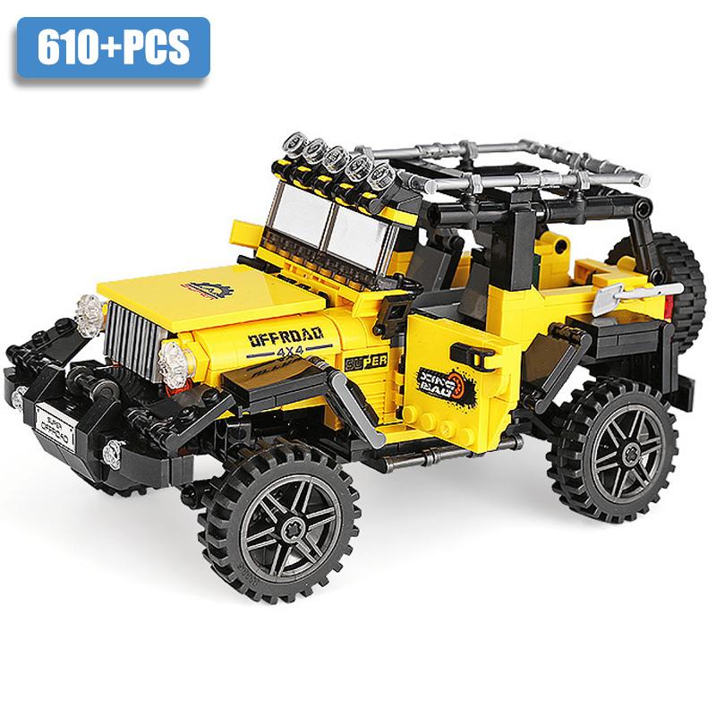 Techniczny Miejski Pojazd Terenowy Ciężarówka do Transportu Jeepów Samochód ATV Model Klocki MOC Monster Trucks Cegły Zabawki Dla Dzieci