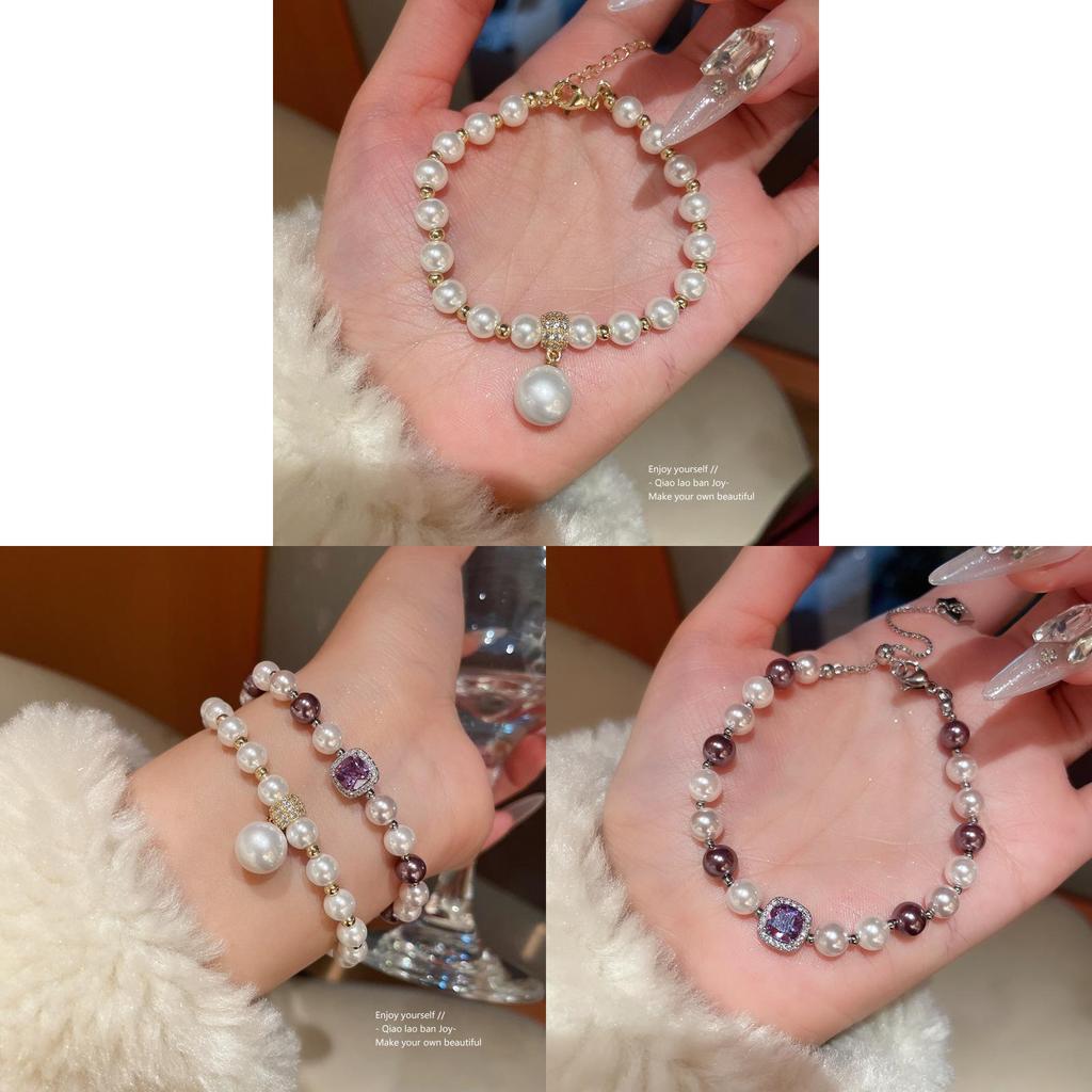 Französisches Vintage Zirkon Quadrat Perlenarmband im geometrischen Stil für Damen Geschenk