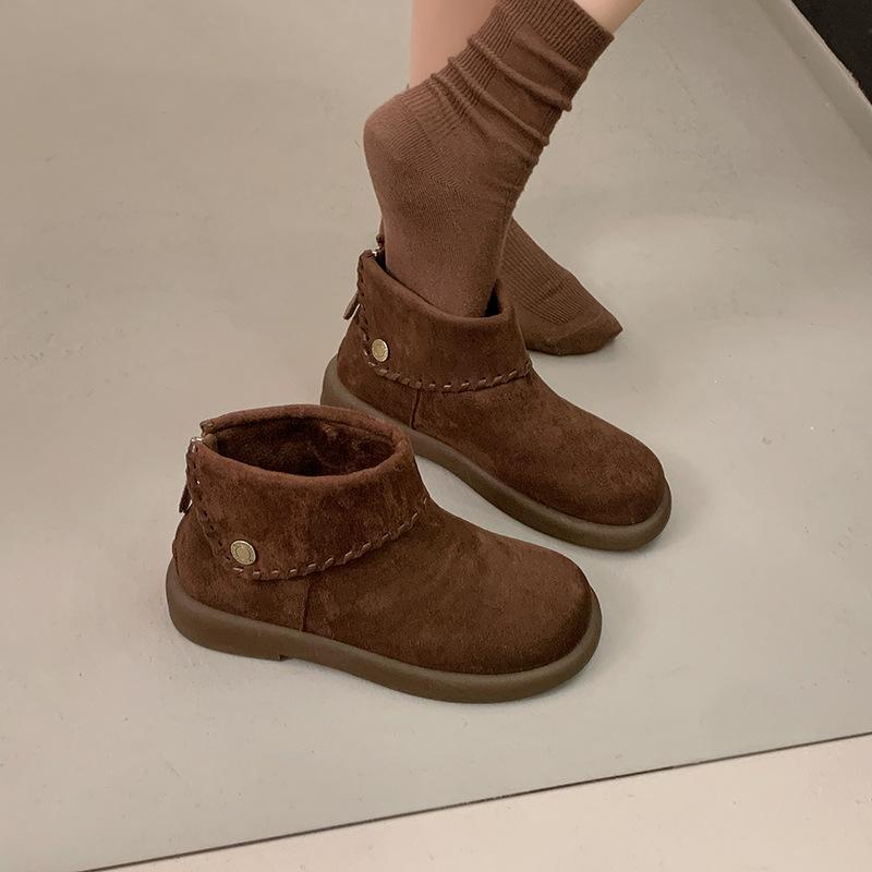 

Осень и зима новые матовые ботинки Мартина женская мода универсальные повседневные ретро задняя молния большая голова короткие ботинки 35 коричневый