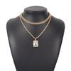 Retro Doppelschichtige Kristallanhänger Halsketten Einzigartiges Design Minimalistischer Einfacher Stil Verdrehte Goldton Kette Choker Vintage Anhänger
