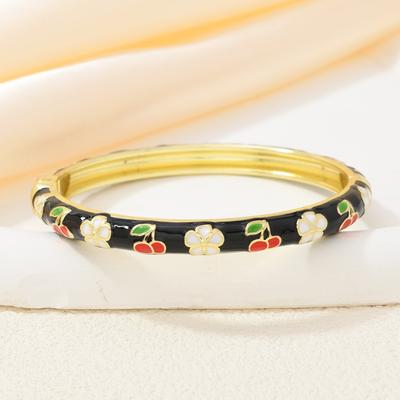 Enamel Vintage Cloisonne Bangle Cherry Floral Traditional Chinese Flower Bangle Chinese Vintage Women's Hand Bracelet