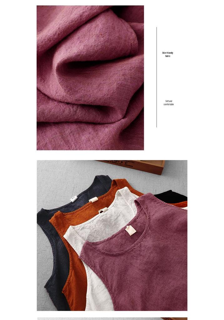 2026 Casual Plus Size Sleeveless Linen Pullover for Women