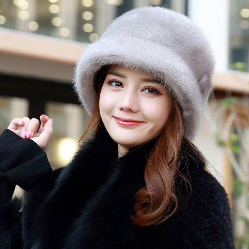 Winter New Mink Fur Hat for Women Middle-aged and Elderly Mothers Imitation Fur Ear Protection Warm Fashion Fisherman Hat