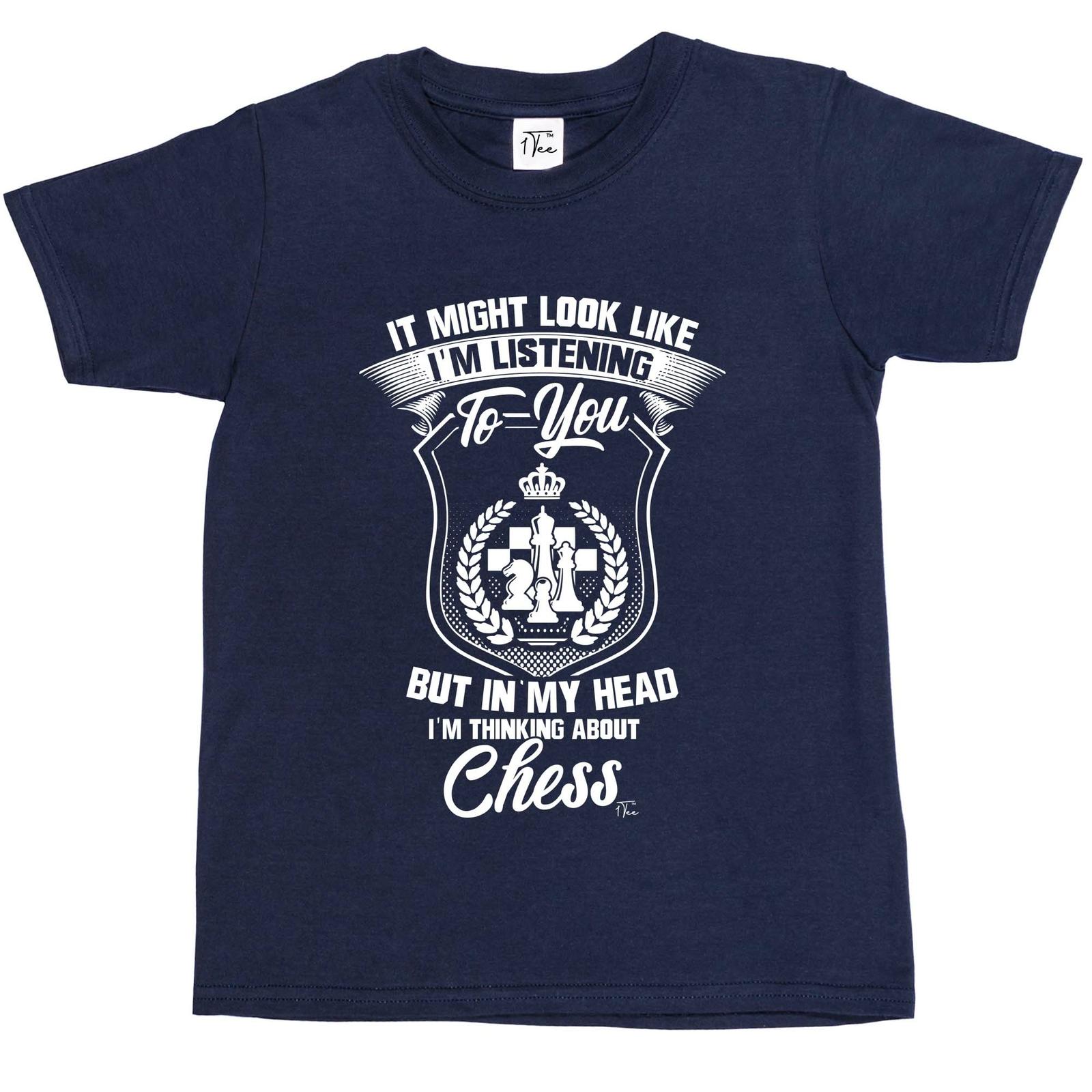 1Tee Kids Boys I might look like I m listening I m Thinking About Chess T-Shirt XL
